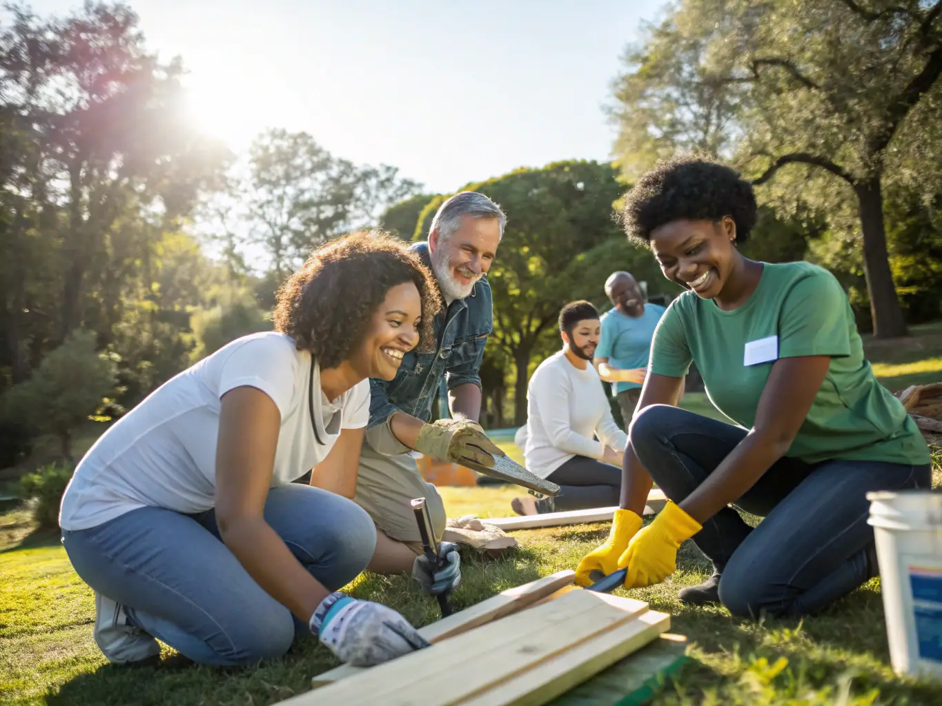 A group of people from diverse backgrounds collaborating on a community project, symbolizing partnership and shared goals. The image represents the strength of community collaboration.