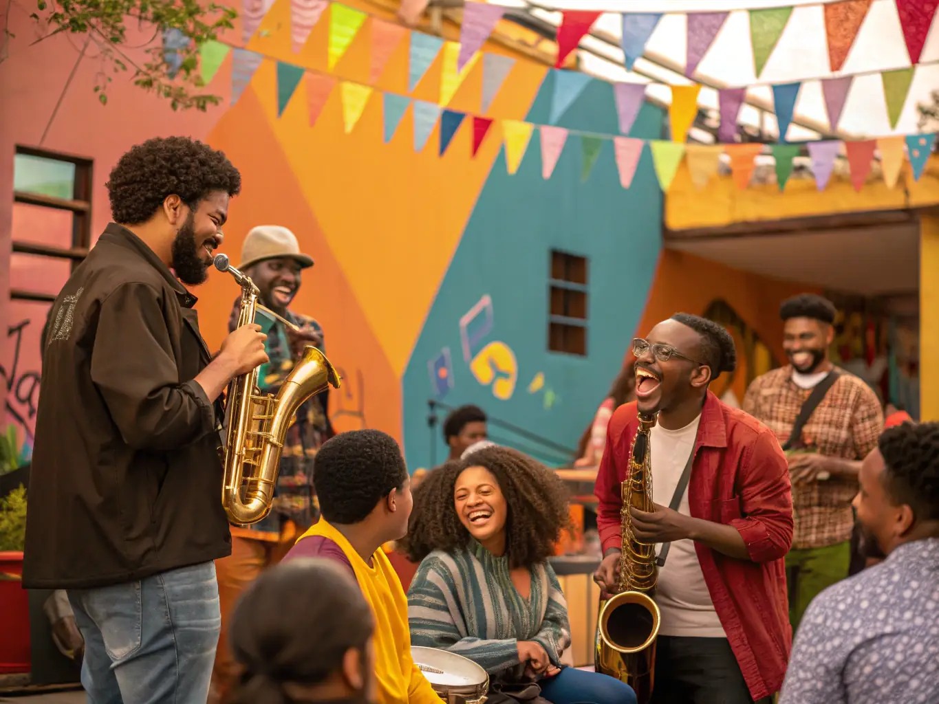 A cozy and inviting open-stage event at a local venue, showcasing emerging artists and community members sharing their musical talents in a supportive atmosphere.
